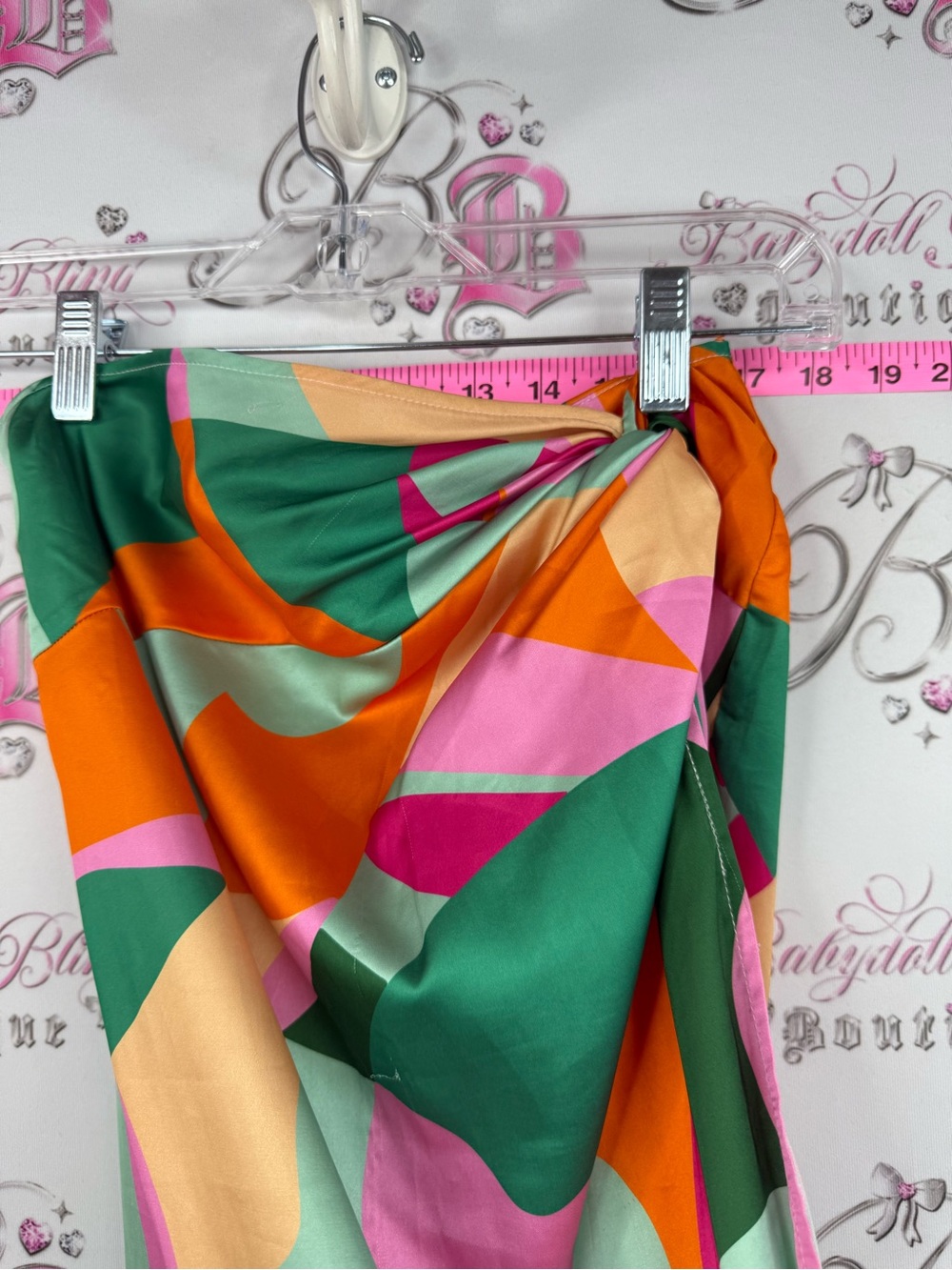 RNWY skirt side slit bright Abstract Print Maxi Skirt — Green, Pink & Orange - Picture 3 of 12